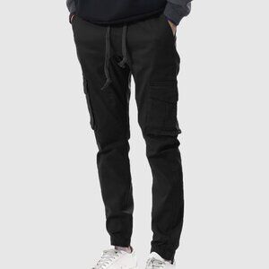 Victorious Men's Elastic Waist Twill Cargo Jogger Pants Black